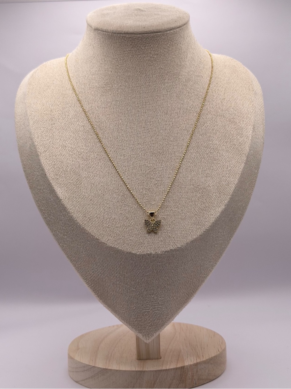 14K Gold Plated Butterfly Pendant Necklace|Dainty Butterfly on Beaded Chain